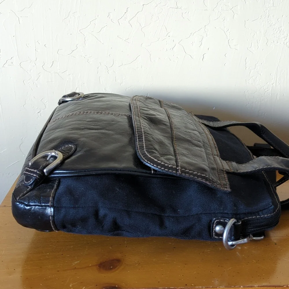 Fossil Black Lizette Canvas & Leather Crossbody Messenger Bag